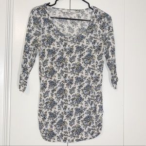 Forever 21 White Blue Floral 3/4 Sleeve Top